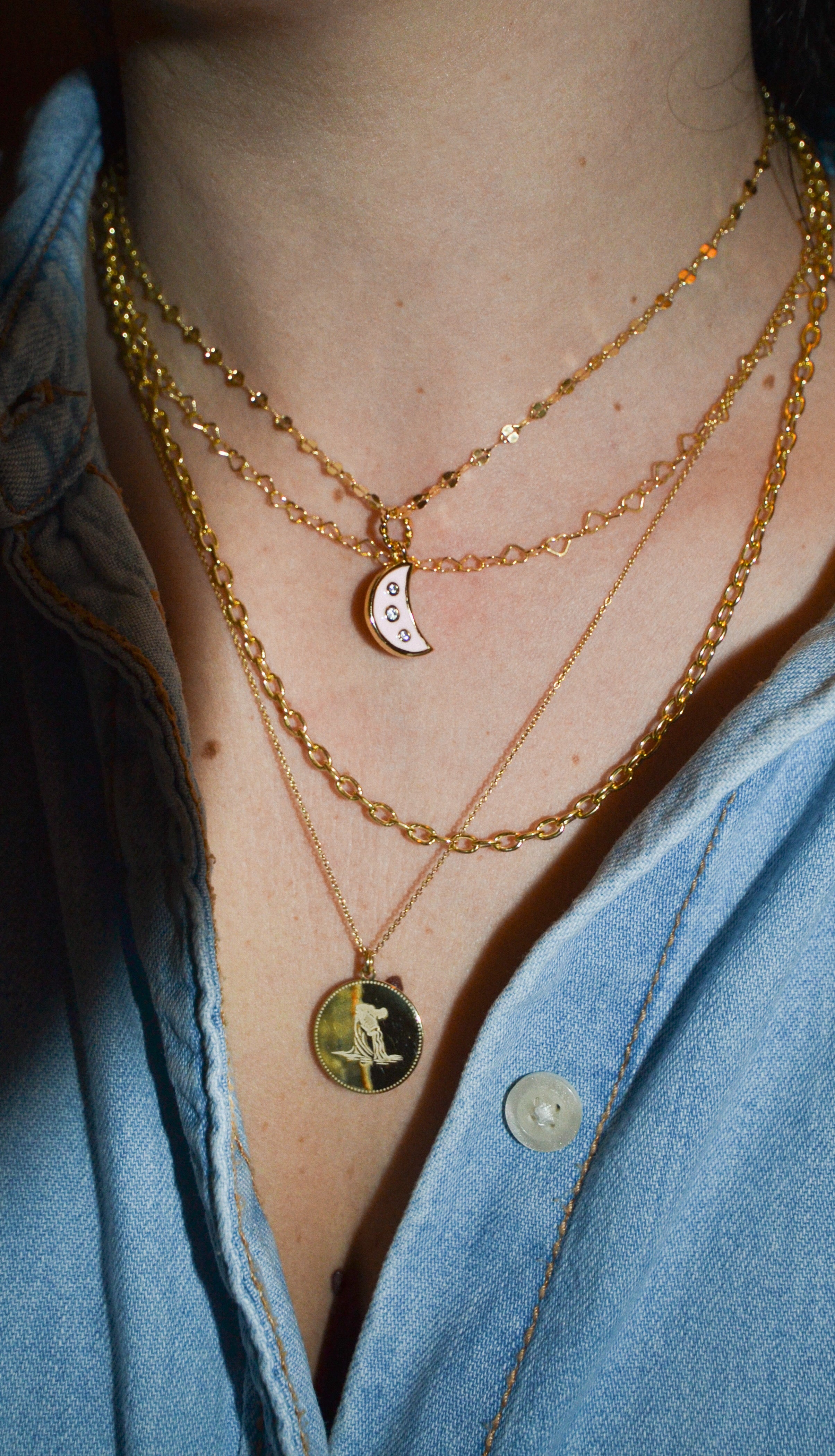 PINK ENAMEL MOON PENDANT