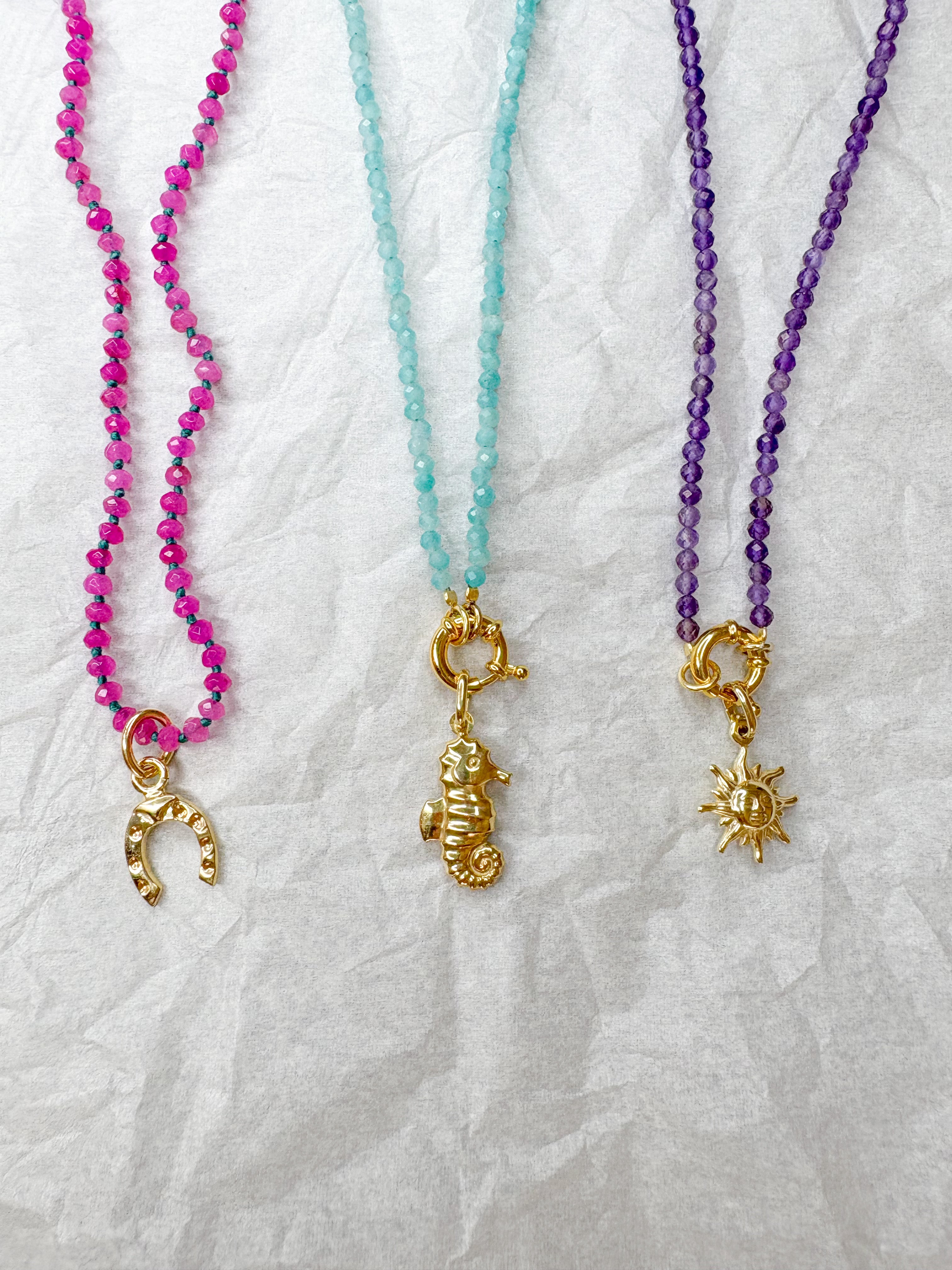 OLGA NECKLACE CALCEDONIA FUCSIA/FILO PETROLIO PRE-ORDINE