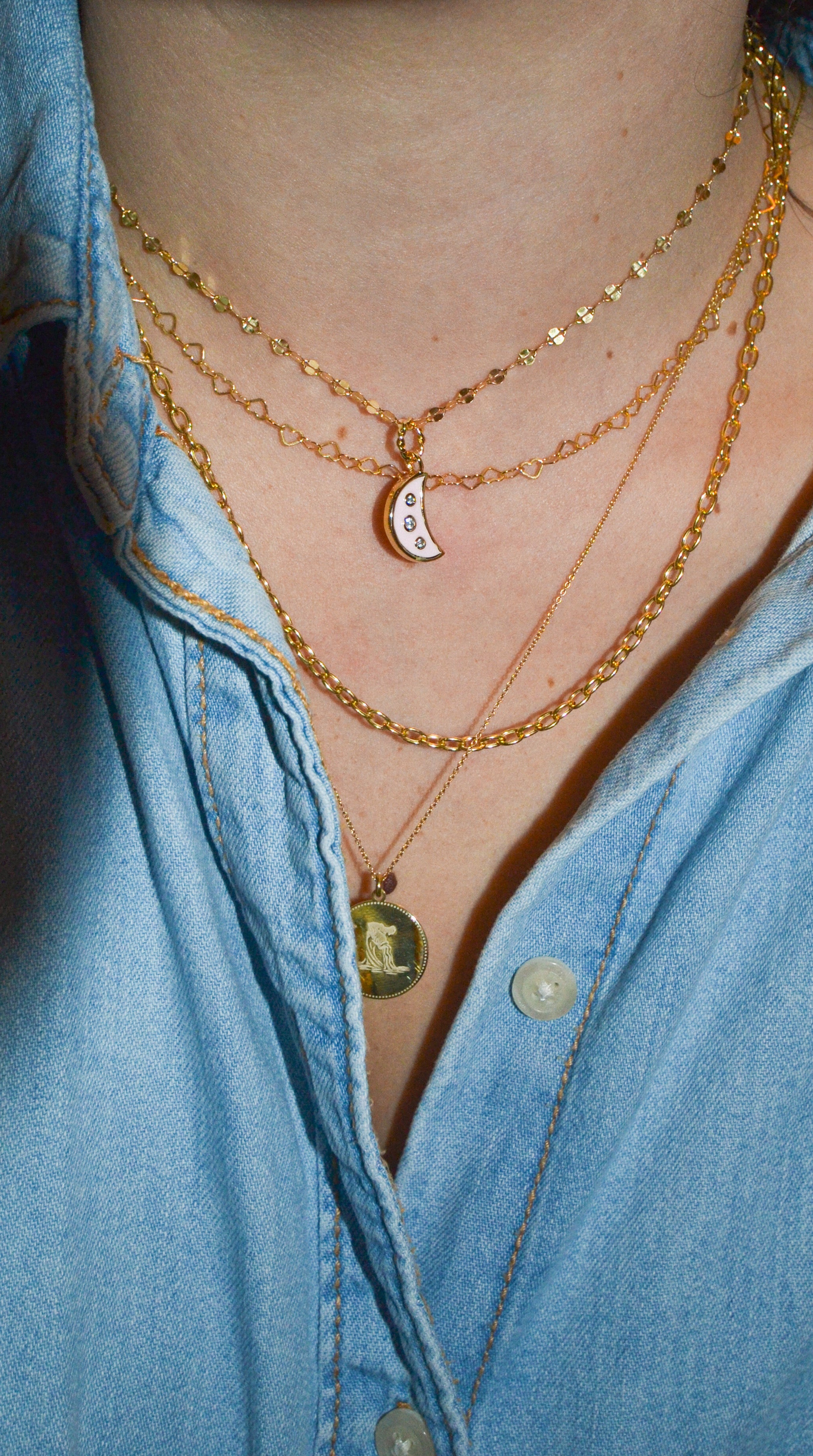 PINK ENAMEL MOON PENDANT