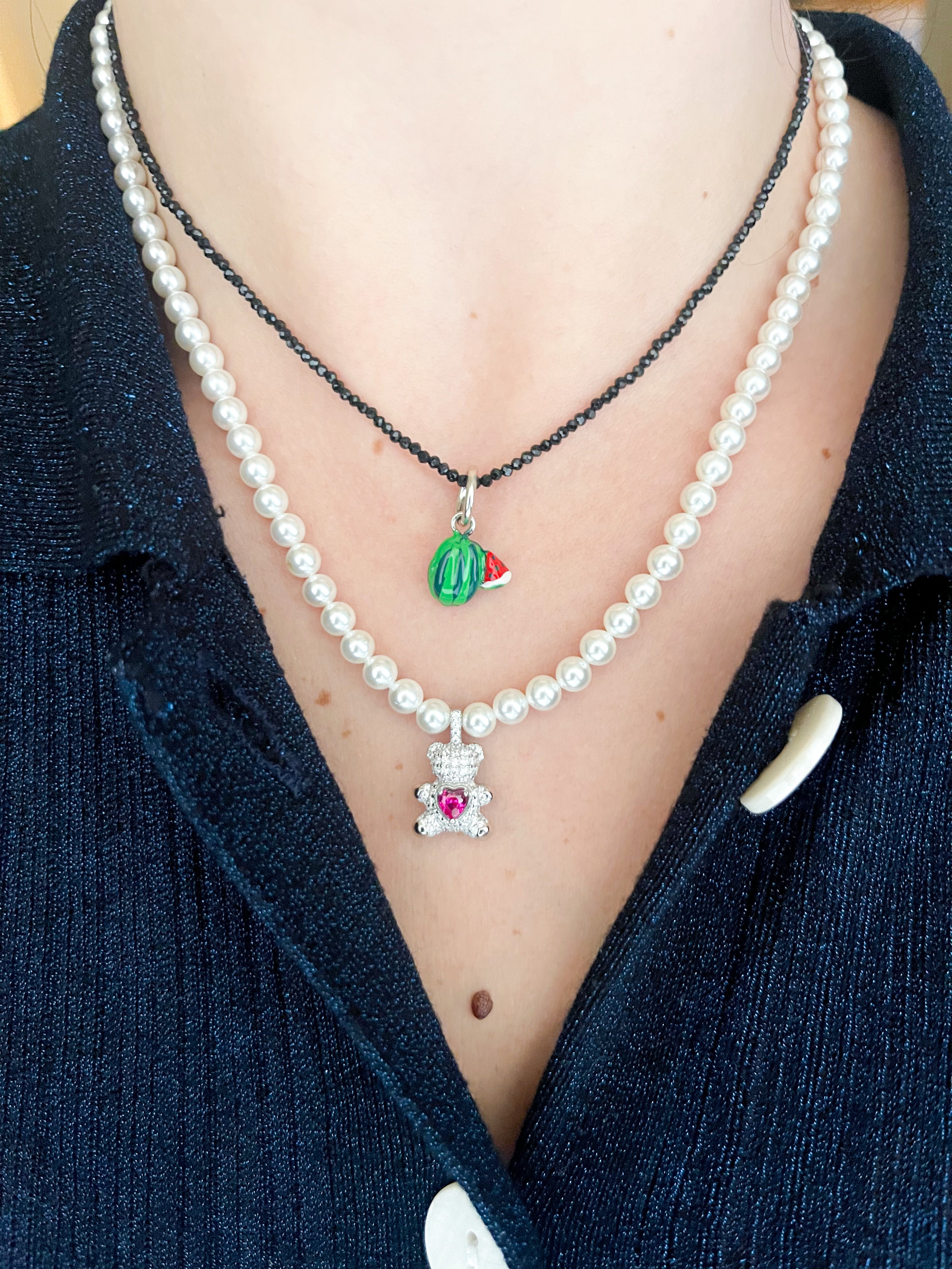 BLACK EASY BEADS NECKLACE SILVER