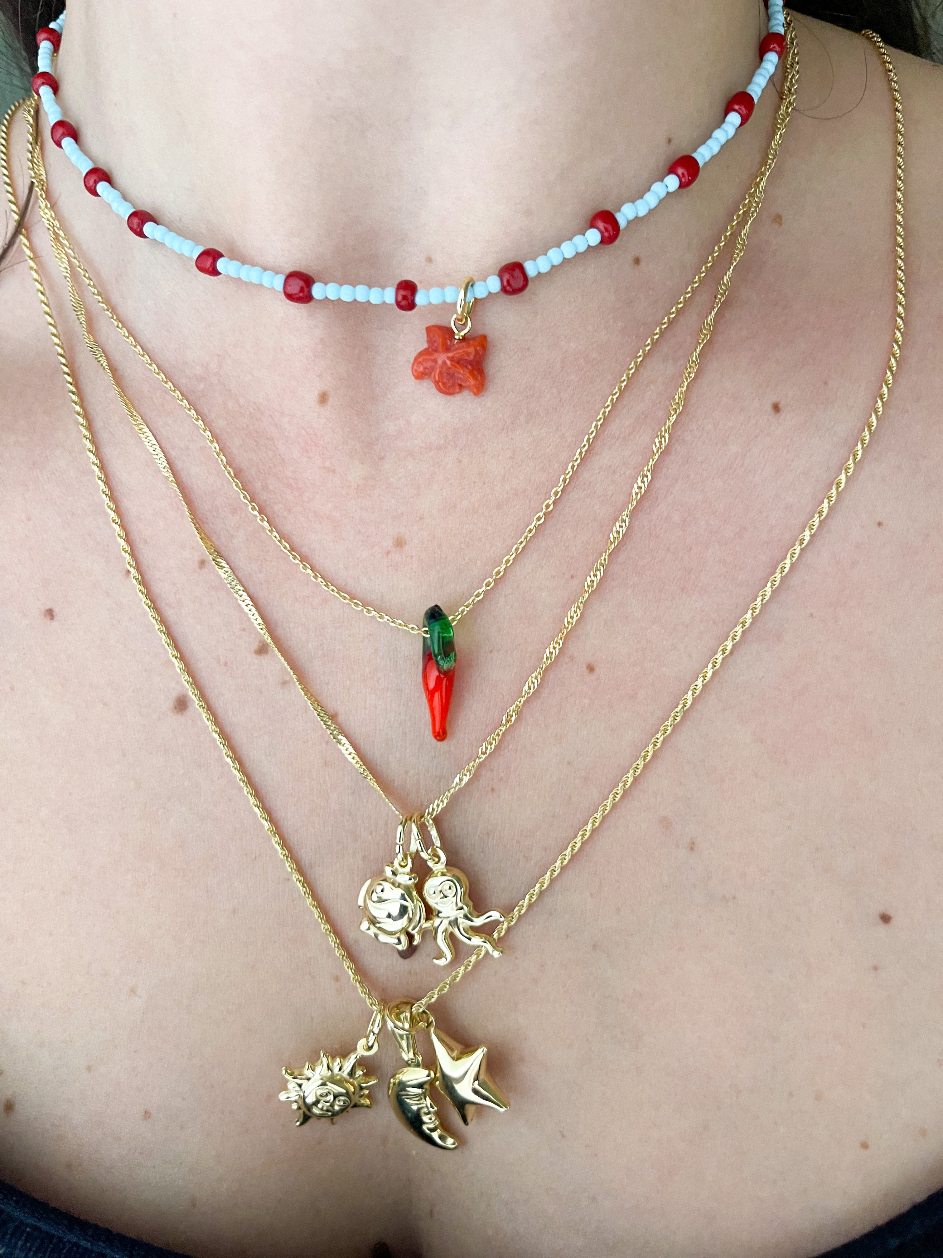 BABY BLUE/RED DOTS BEADED NECKLACE