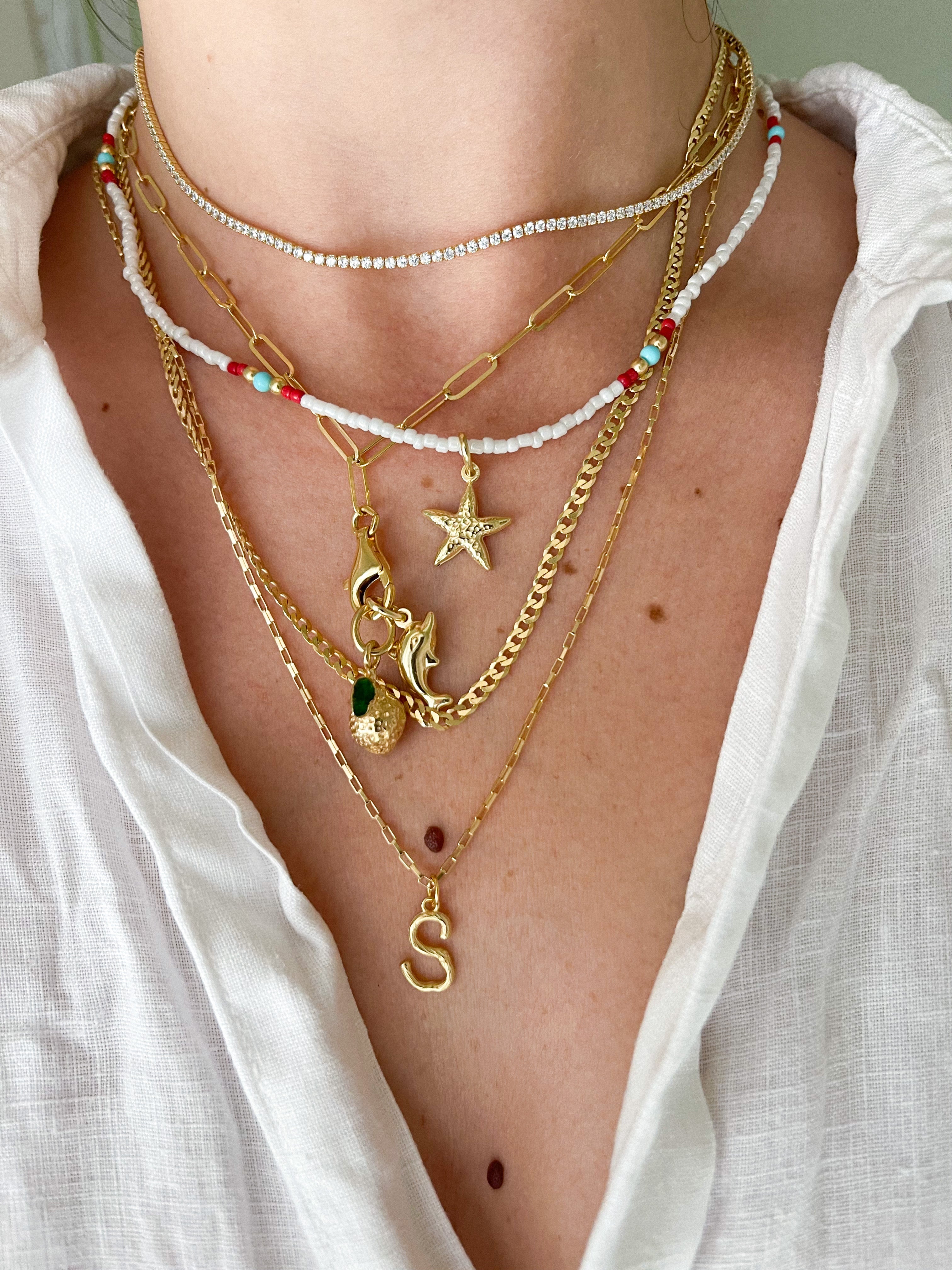 WHITE TENNIS COLLIER GOLD