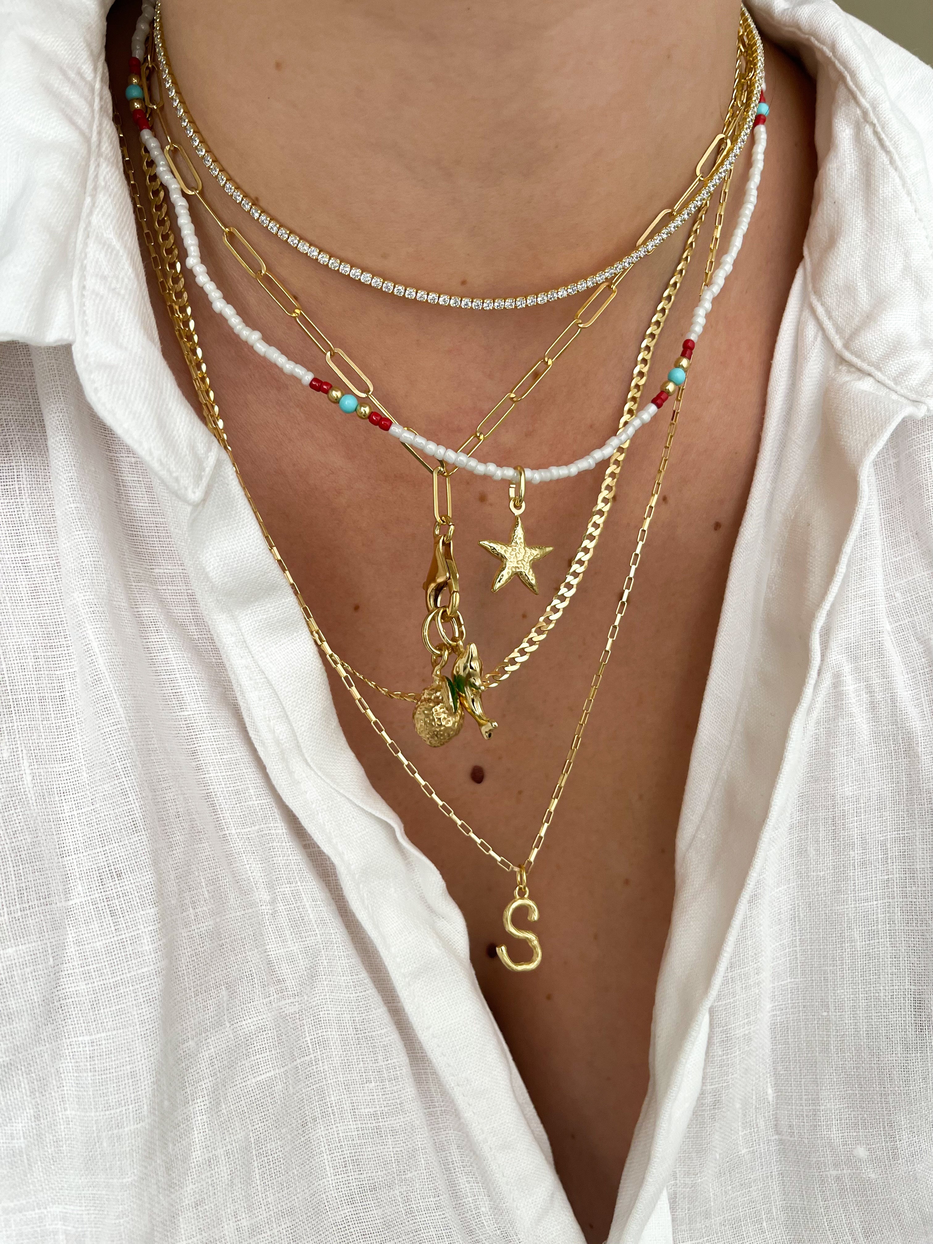WHITE TENNIS COLLIER GOLD