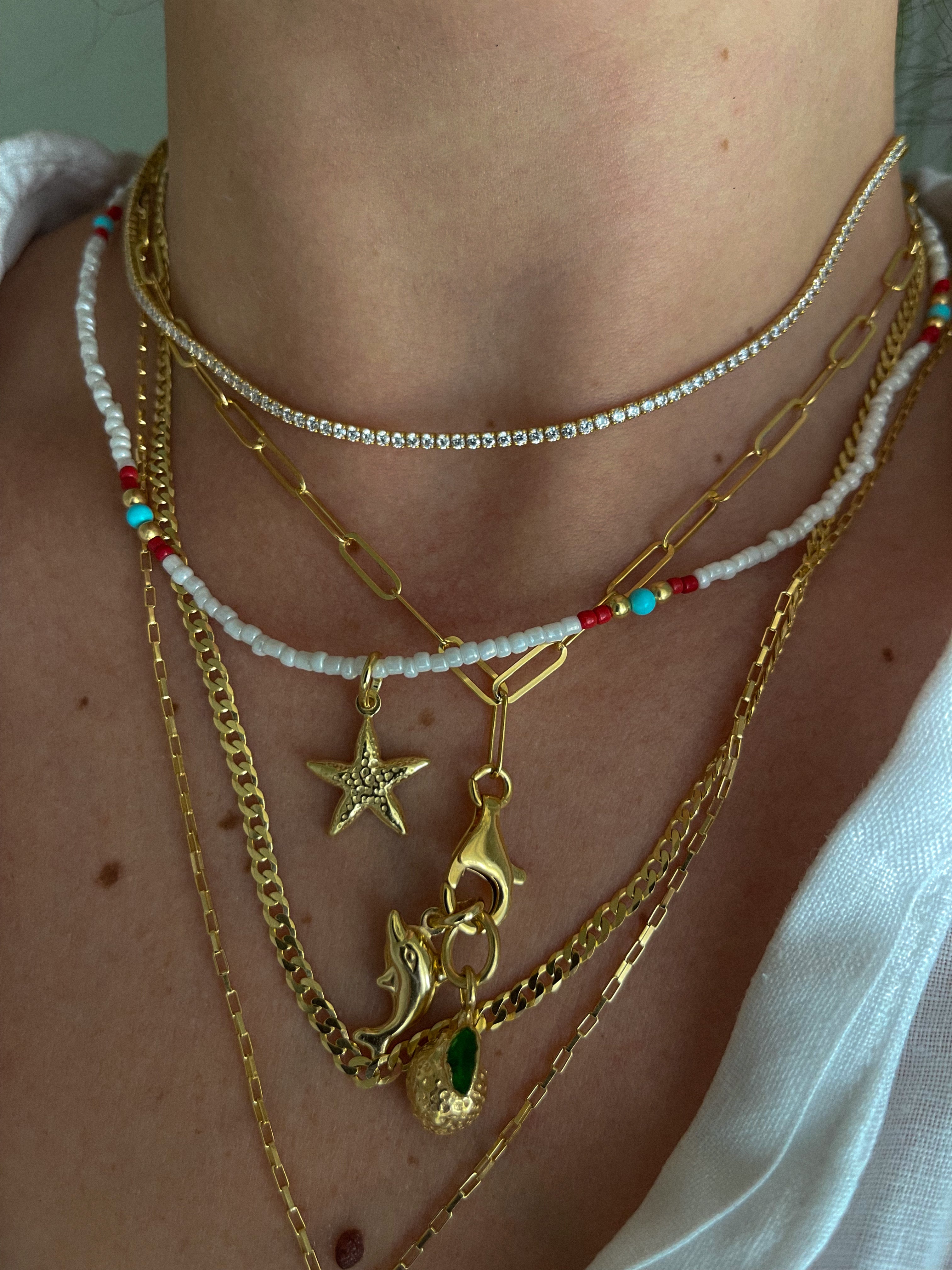 WHITE TENNIS COLLIER GOLD