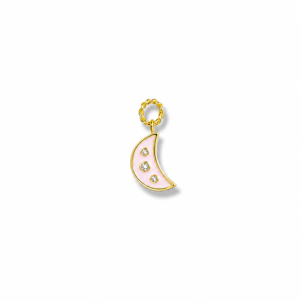 PINK ENAMEL MOON PENDANT