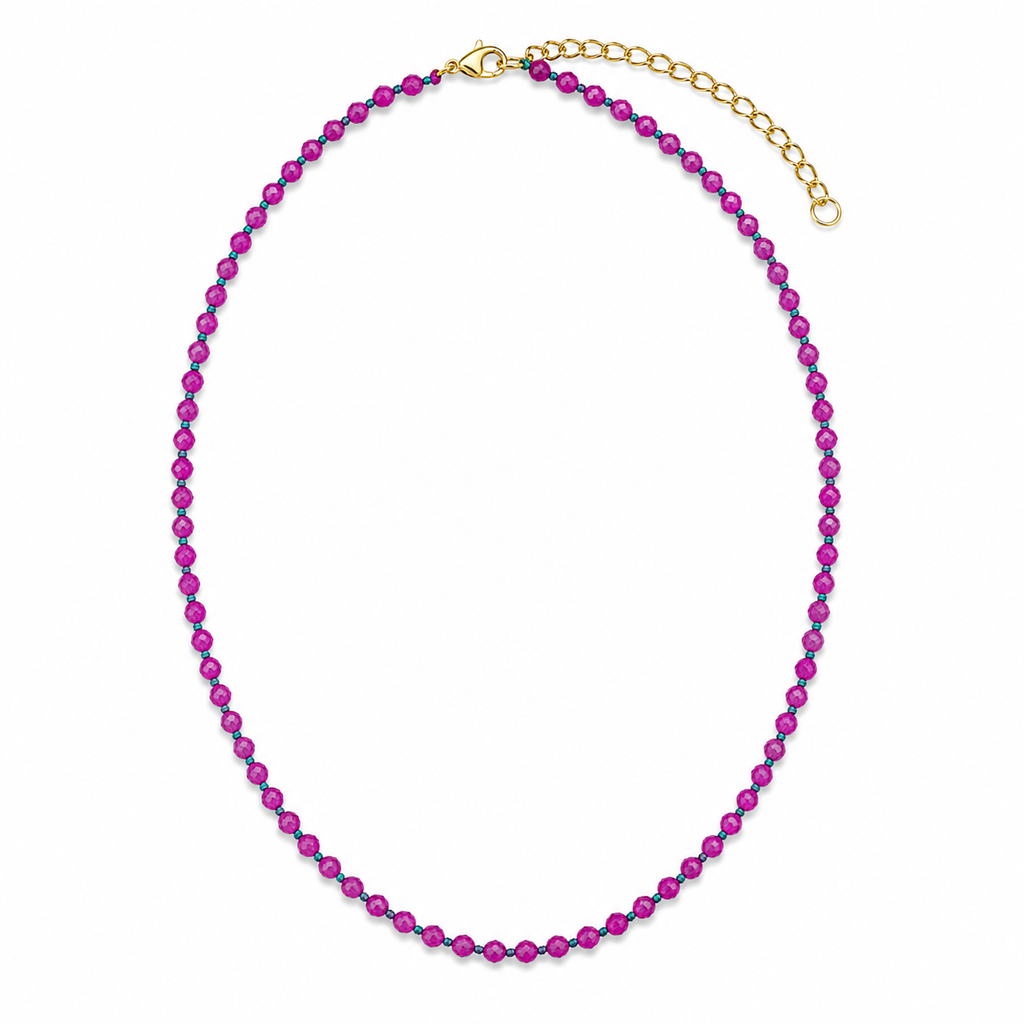 OLGA NECKLACE CALCEDONIA FUCSIA/FILO PETROLIO PRE-ORDINE