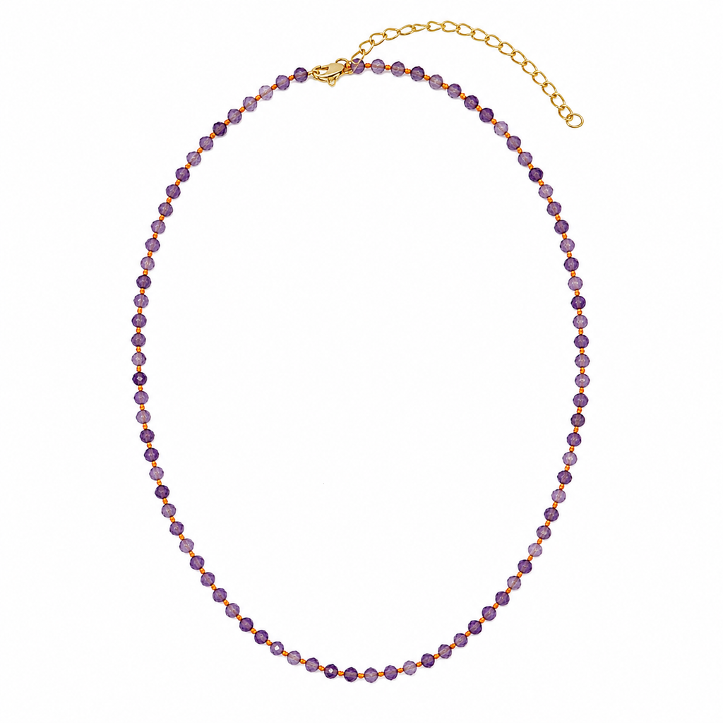 OLGA NECKLACE AMETISTA/FILO ARANCIO PRE-ORDINE